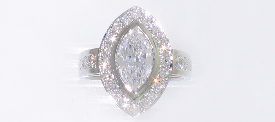Platinum Marquise-cut Diamond Halo ring
