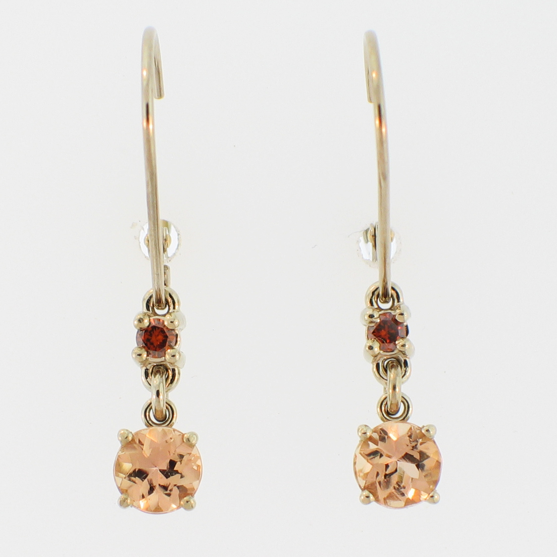 pink topaz with orange diamond in 14kw prong dangles square