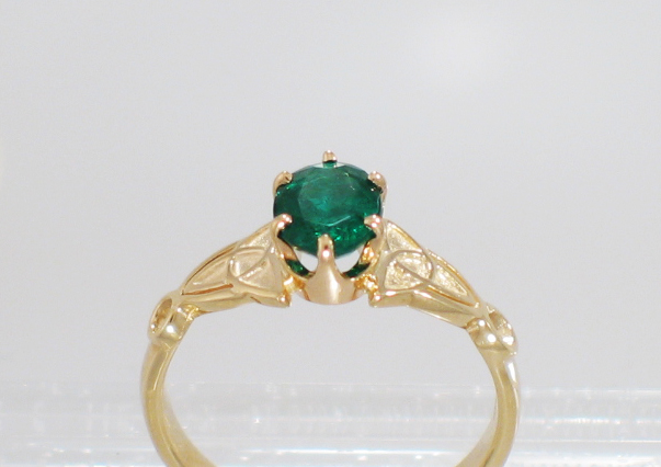 Yellow Gold Emerald Celtic Solitaire side view