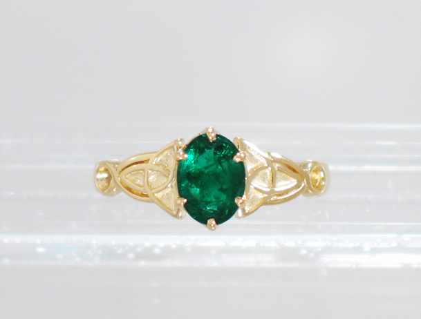 Yellow Gold Emerald Celtic Solitaire top view