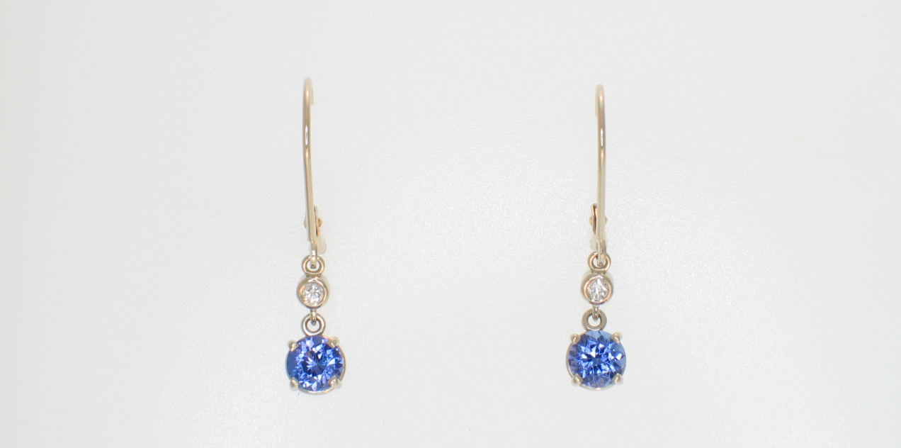 Tanzanite diamond dangle earrings whie gold